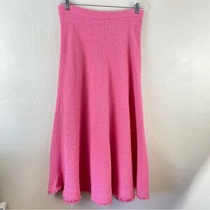 Zara Size Large Hot Pink Cotton Knit Side Zipper Flared Full Length Midi Skirt